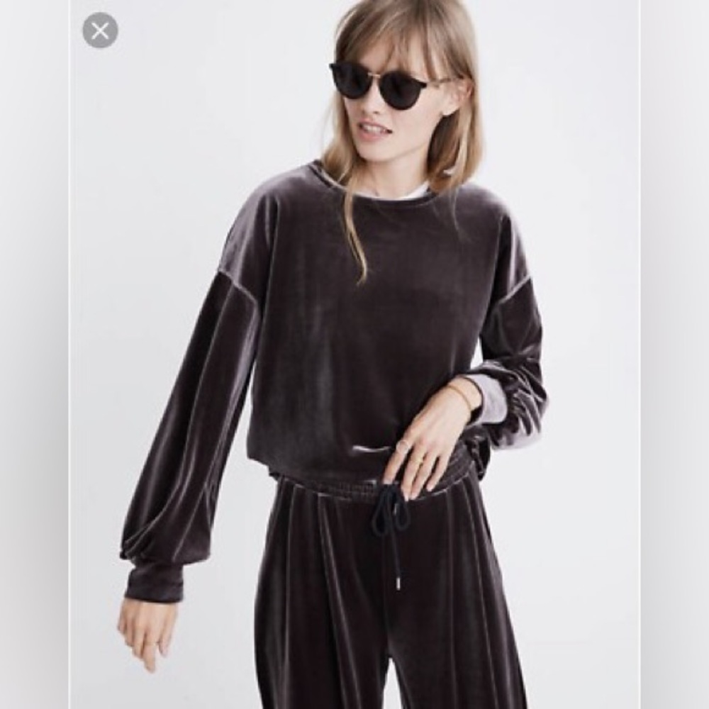 Madewell balloon sleeve velvet crewneck pullover